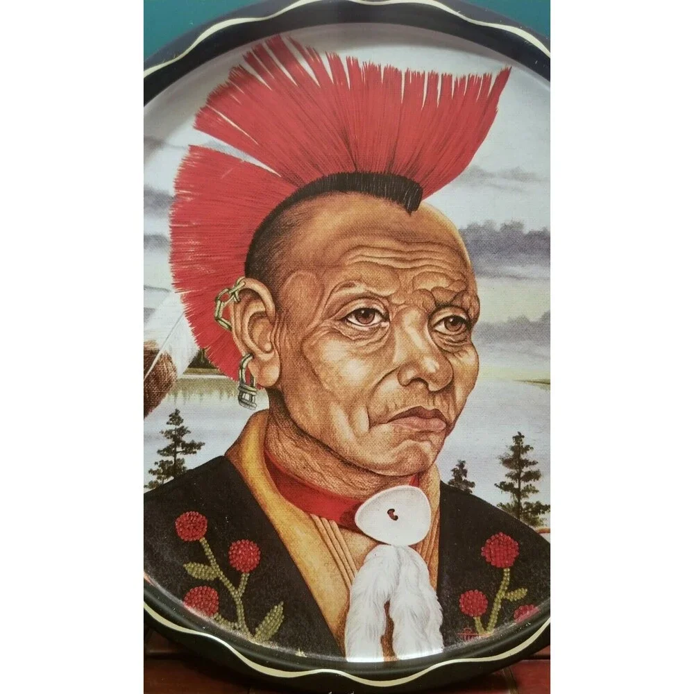 Vintage Native American Mohawk Indian Metal Cocktail Serving Tray 11